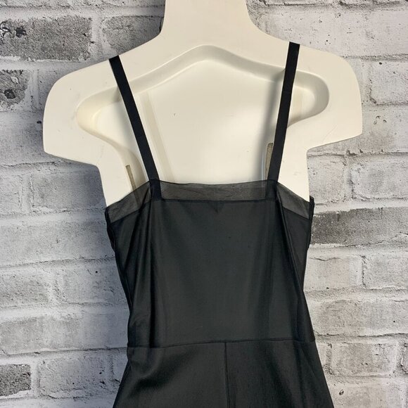 Vintage Babydoll Slip Dress Black Satin Sheer Lace Trim Ruffle Nightgown - Picture 6 of 13